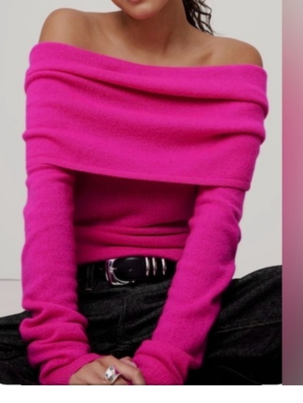 Banana Republic Hot Pink Off-the-Shoulder Cashmere Sweater Nwt Size M